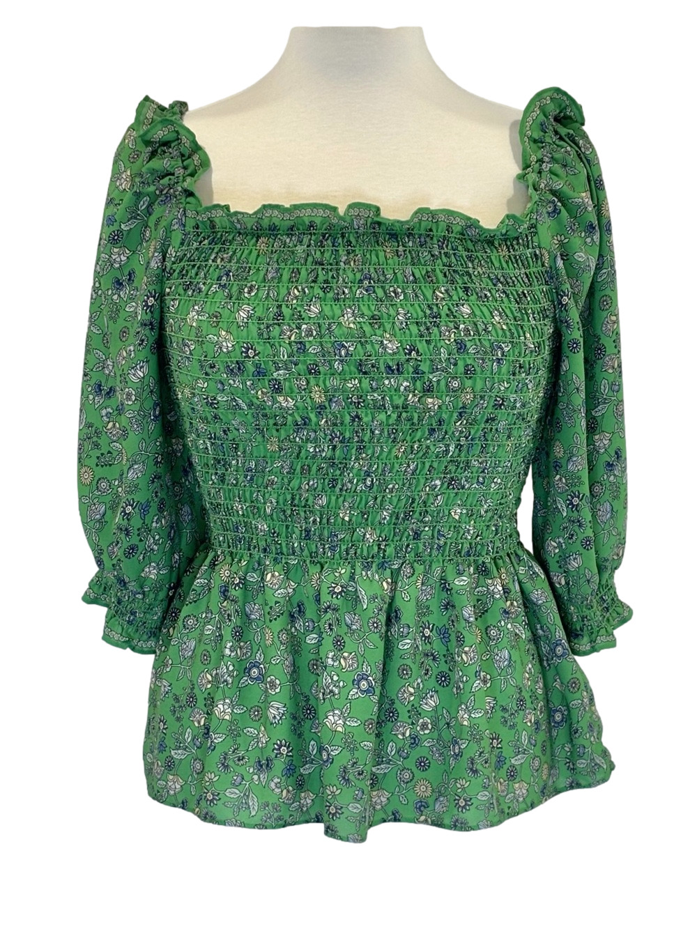 Max Studio green smocked blouse
